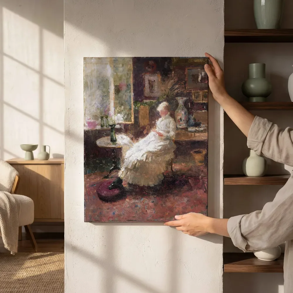 Sfeerimpressie: Portret van Annie Hall in Lissadell, Kenley, Surrey van Jan Toorop naast de kast
