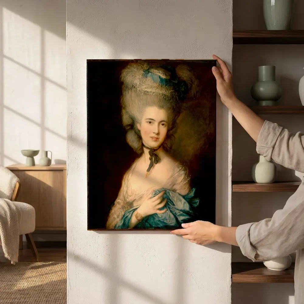 Sfeerimpressie: Portret van een dame in het blauw van Thomas Gainsborough naast de kast