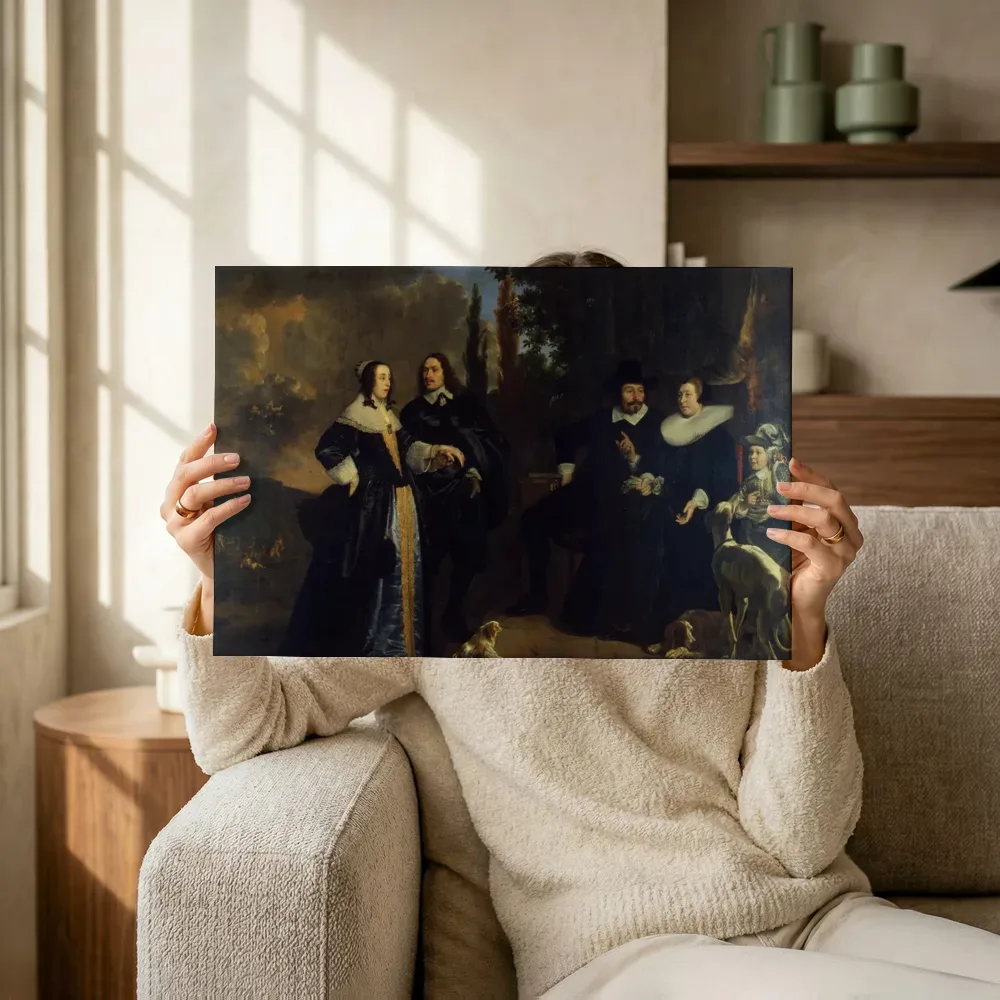 Sfeerimpressie: Portret van een familie van Bartholomeus van der Helst terwijl het omhoog wordt gehouden