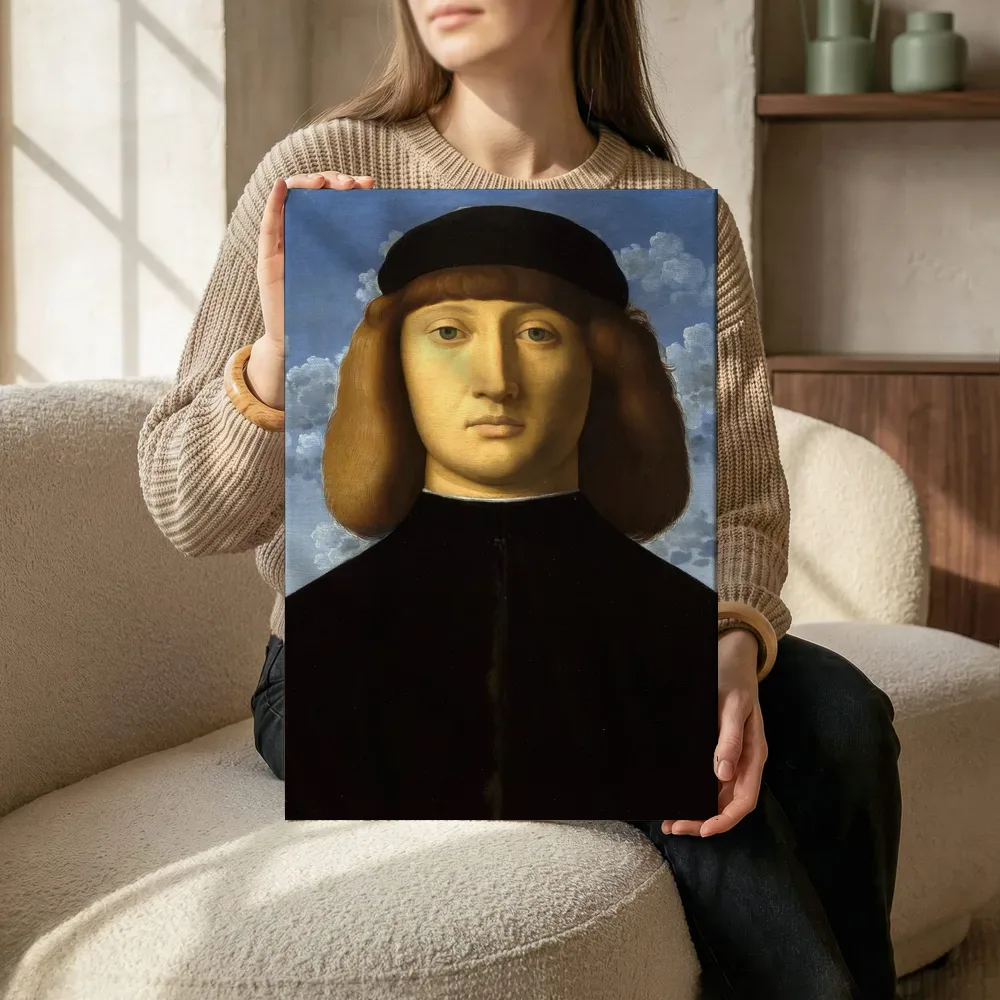 Sfeerimpressie: Portret van een jonge man van Vincenzo Catena terwijl het zittend wordt getoond