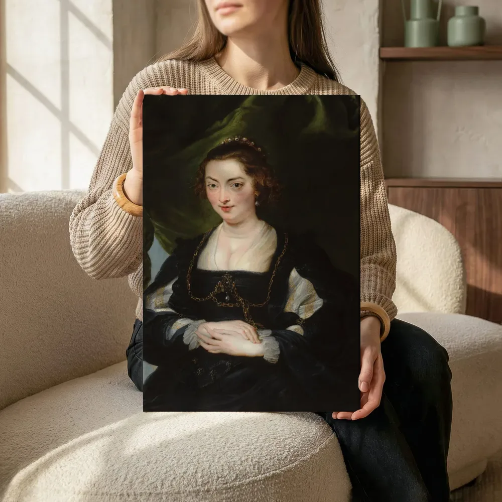 Sfeerimpressie: Portret van een jonge vrouw, Atelier (1625) van Peter Paul Rubens terwijl het zittend wordt getoond