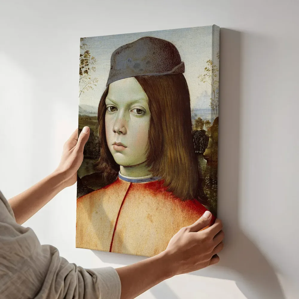 Sfeerimpressie: Portret van een jongen van Pinturicchio 2 terwijl het aan de muur wordt gehangen