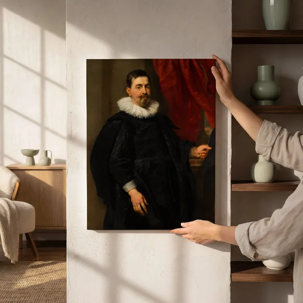 Sfeerimpressie: Portret van een man, mogelijk Peter van Hecke (1591-1645) van Anthony van Dyck, Peter Paul Rubens naast de kast
