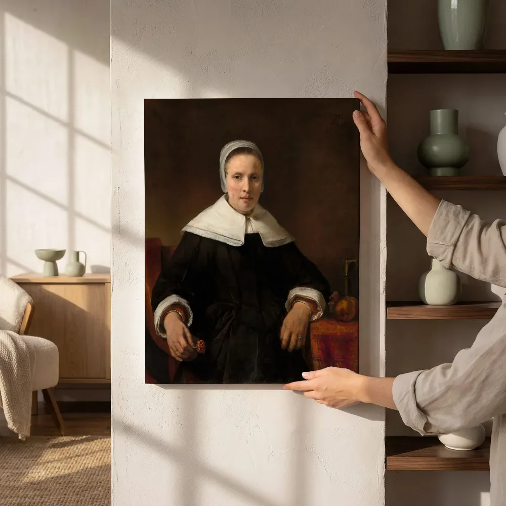 Sfeerimpressie: Portret van een vrouw met anjer, Atelier van Rembrandt naast de kast