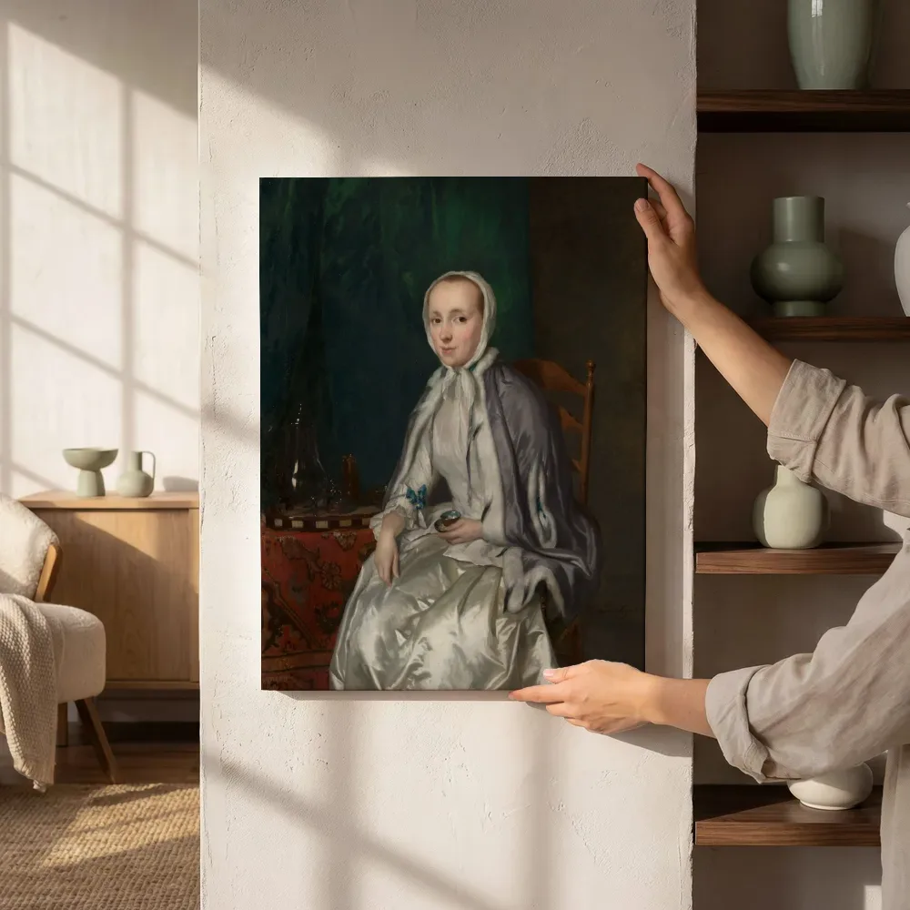Sfeerimpressie: Portret van Elisabeth Troost (1730-1790), echtgenote van Cornelis Ploos van Amstel van George van der Mijn naast de kast