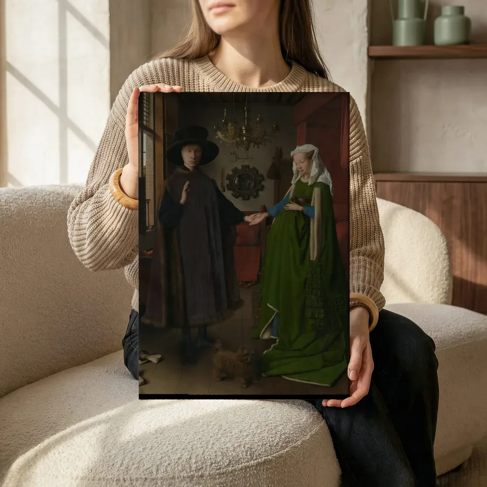 Sfeerimpressie: Portret van Giovanni Arnolfini en zijn vrouw van Jan van Eyck terwijl het zittend wordt getoond