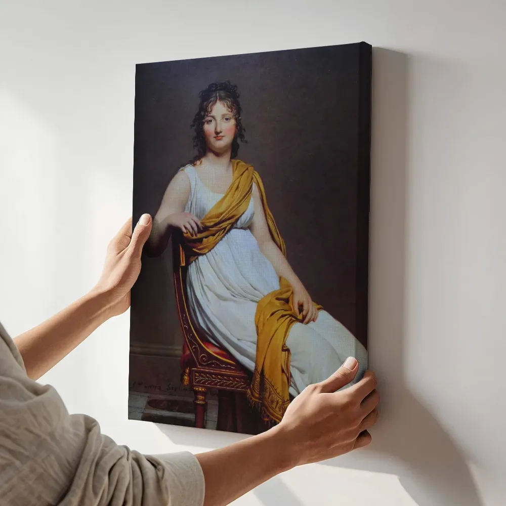 Sfeerimpressie: Portret van Henriette de Verninac van Jacques-Louis David terwijl het aan de muur wordt gehangen