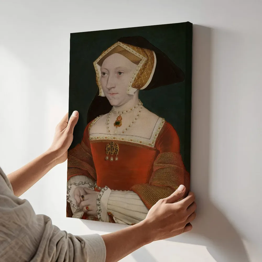 Sfeerimpressie: Portret van Jane Seymour (1509?-1537), Atelier van Hans Holbein de Jonge terwijl het aan de muur wordt gehangen