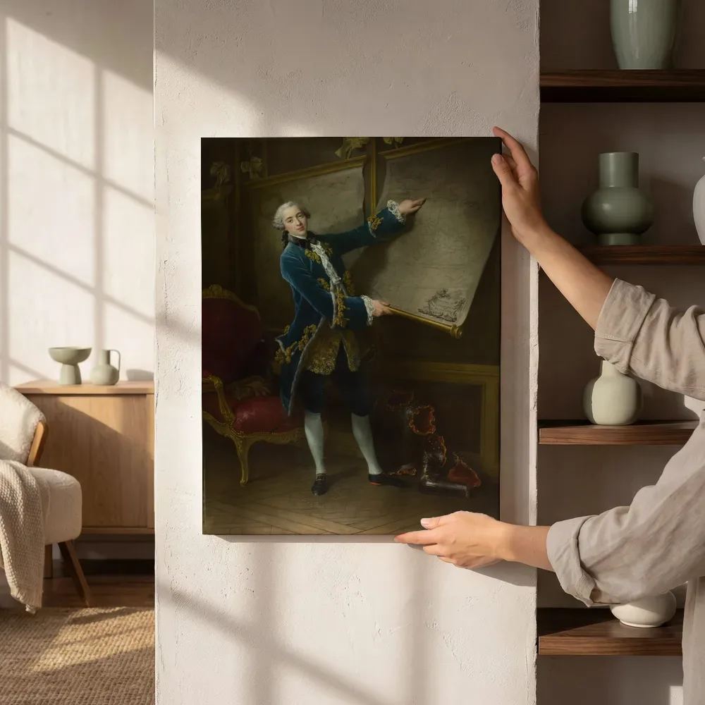 Sfeerimpressie: Portret van Joseph Hyacinthe François de Paule de Rigaud, Comte de Vaudreuil van François-Hubert Drouais naast de kast