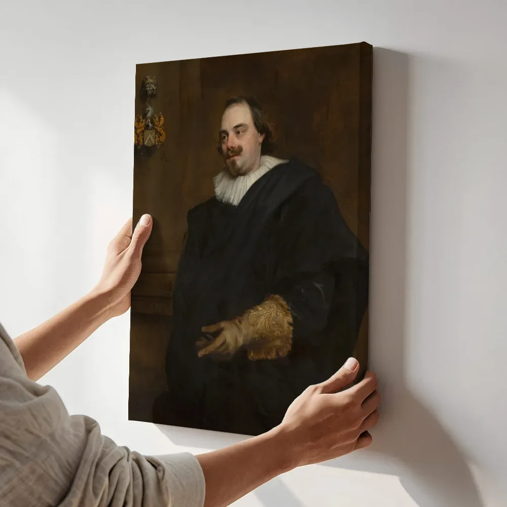 Sfeerimpressie: Portret van Peeter Stevens (ca. 1590-1668) van Anthony van Dyck terwijl het aan de muur wordt gehangen