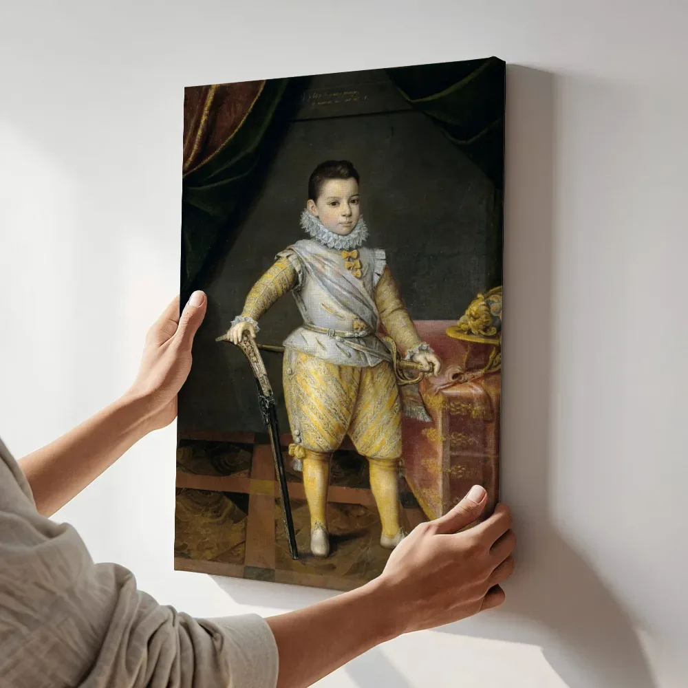 Sfeerimpressie: Portret van Philip Emmanuel van Savoie (1586-1605) op vijfjarige leeftijd van Jan Kraeck terwijl het aan de muur wordt gehangen