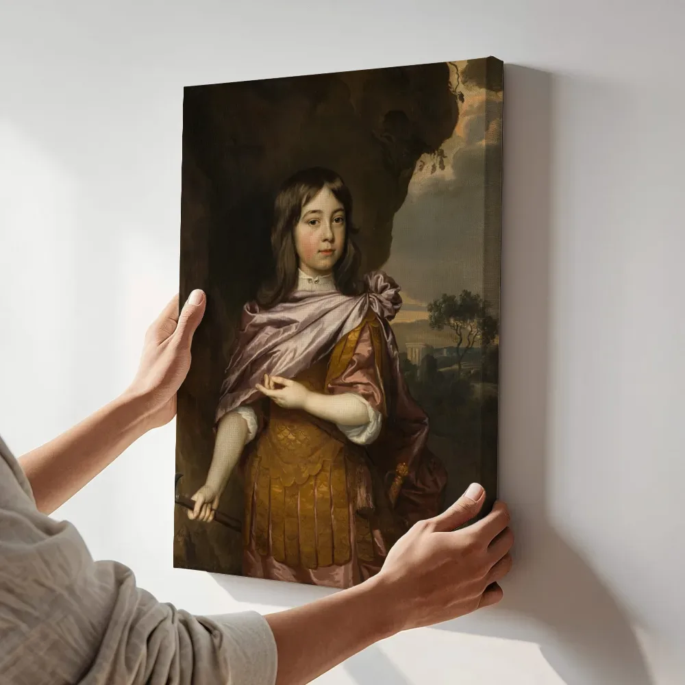 Sfeerimpressie: Portret van Wolfert van Brederode (1649-1679) van Johannes Mytens terwijl het aan de muur wordt gehangen