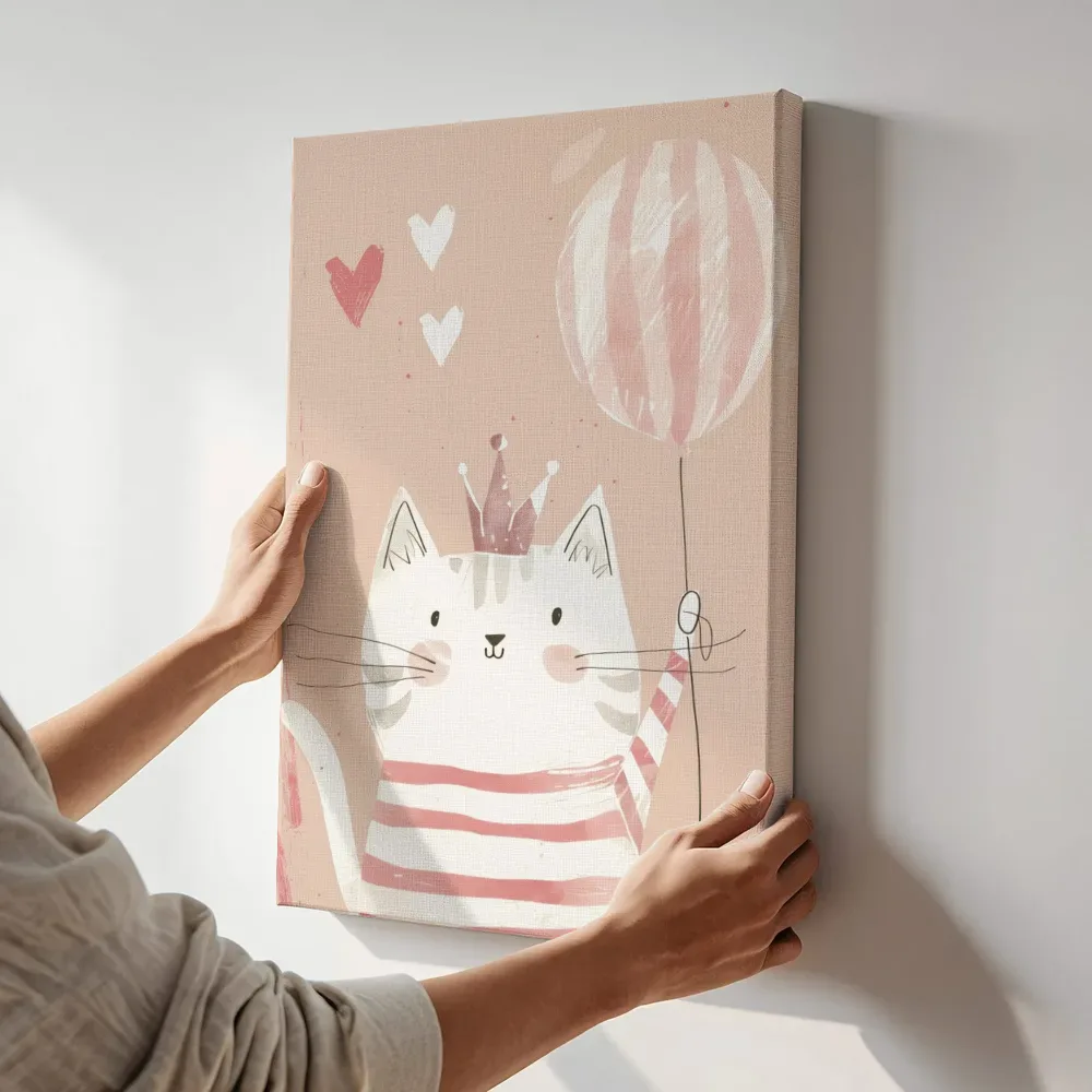 Sfeerimpressie: Prinses katje met ballon terwijl het aan de muur wordt gehangen