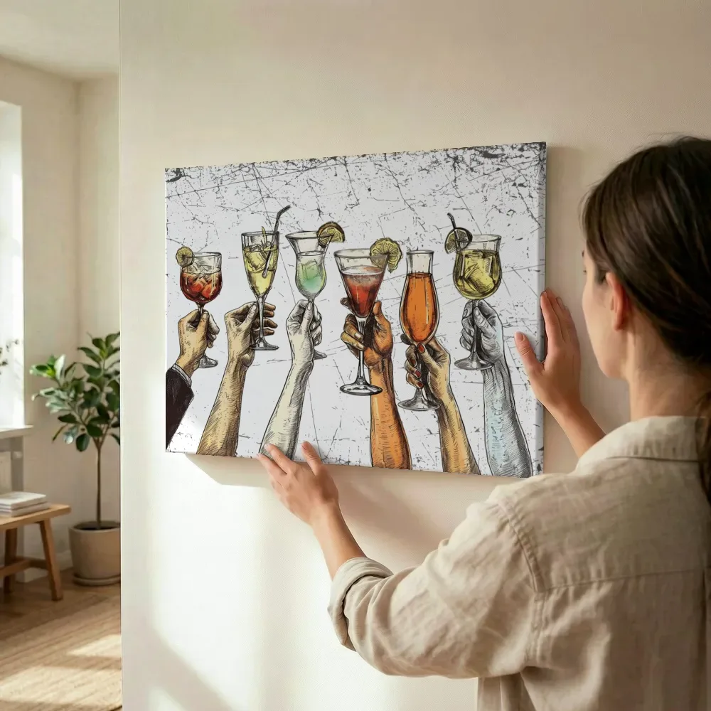 Sfeerimpressie: Proostende handen met cocktails terwijl het wordt opgehangen