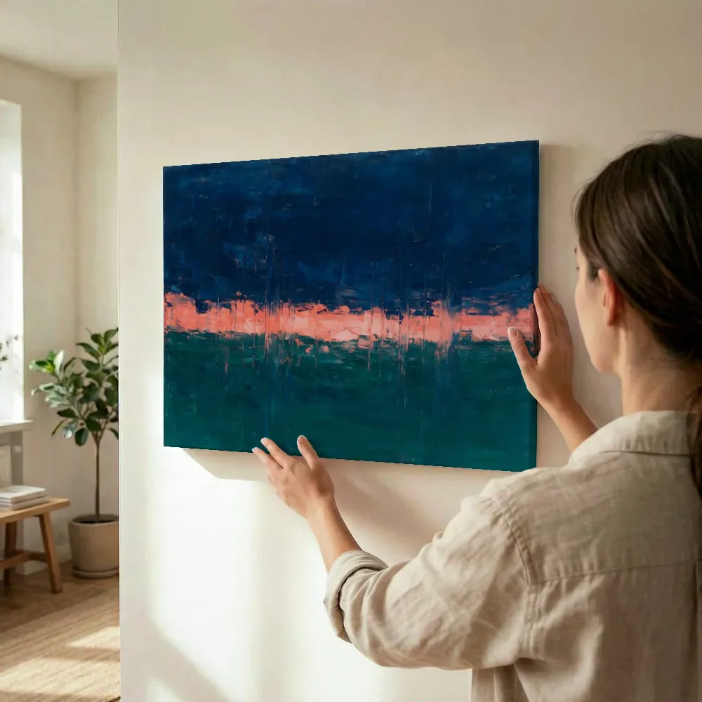 Sfeerimpressie: Pruisisch blauw en koraalroze onder onweer terwijl het wordt opgehangen