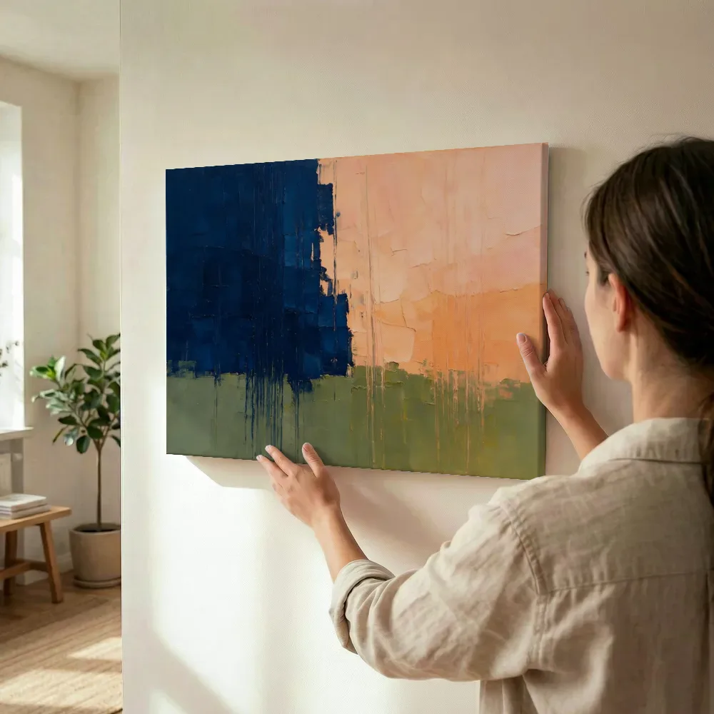 Sfeerimpressie: Pruisisch blauw en perzik met landtong terwijl het wordt opgehangen