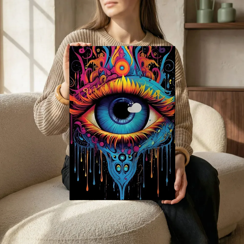 Sfeerimpressie: Psychedelisch oog terwijl het zittend wordt getoond