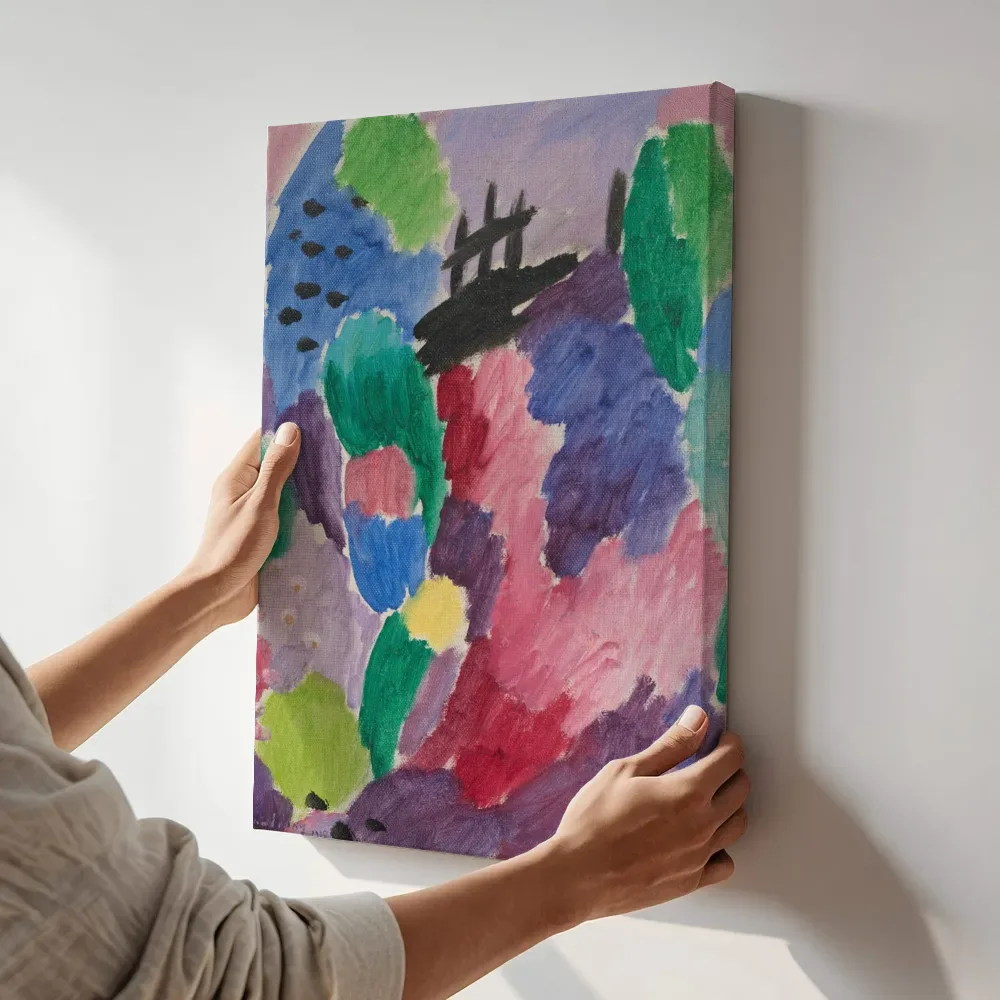 Sfeerimpressie: Red Path, St. Prex van Alexej von Jawlensky terwijl het aan de muur wordt gehangen