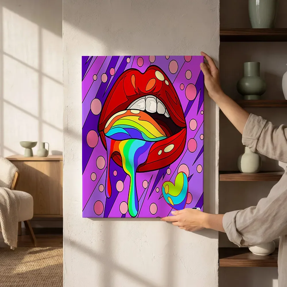 Sfeerimpressie: Regenboog druipende lippen naast de kast