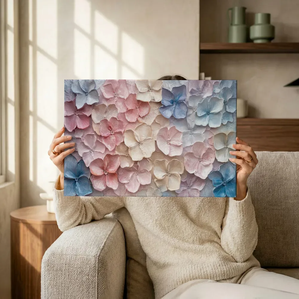 Sfeerimpressie: Regenboog hortensia terwijl het omhoog wordt gehouden