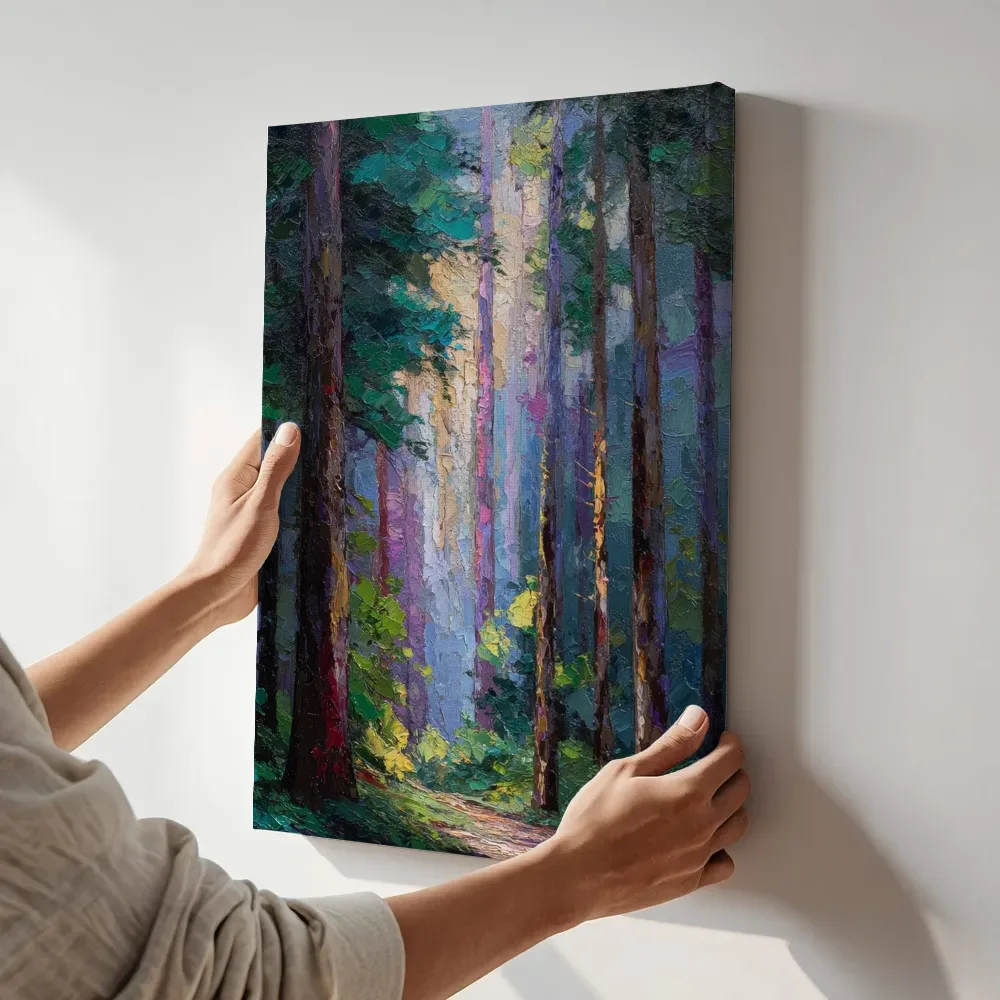 Sfeerimpressie: Regenboog lichtstraal in het bos terwijl het aan de muur wordt gehangen