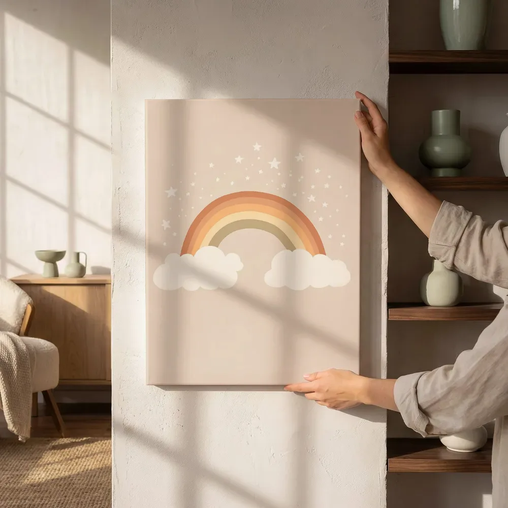 Sfeerimpressie: Regenboog met sterren beige naast de kast