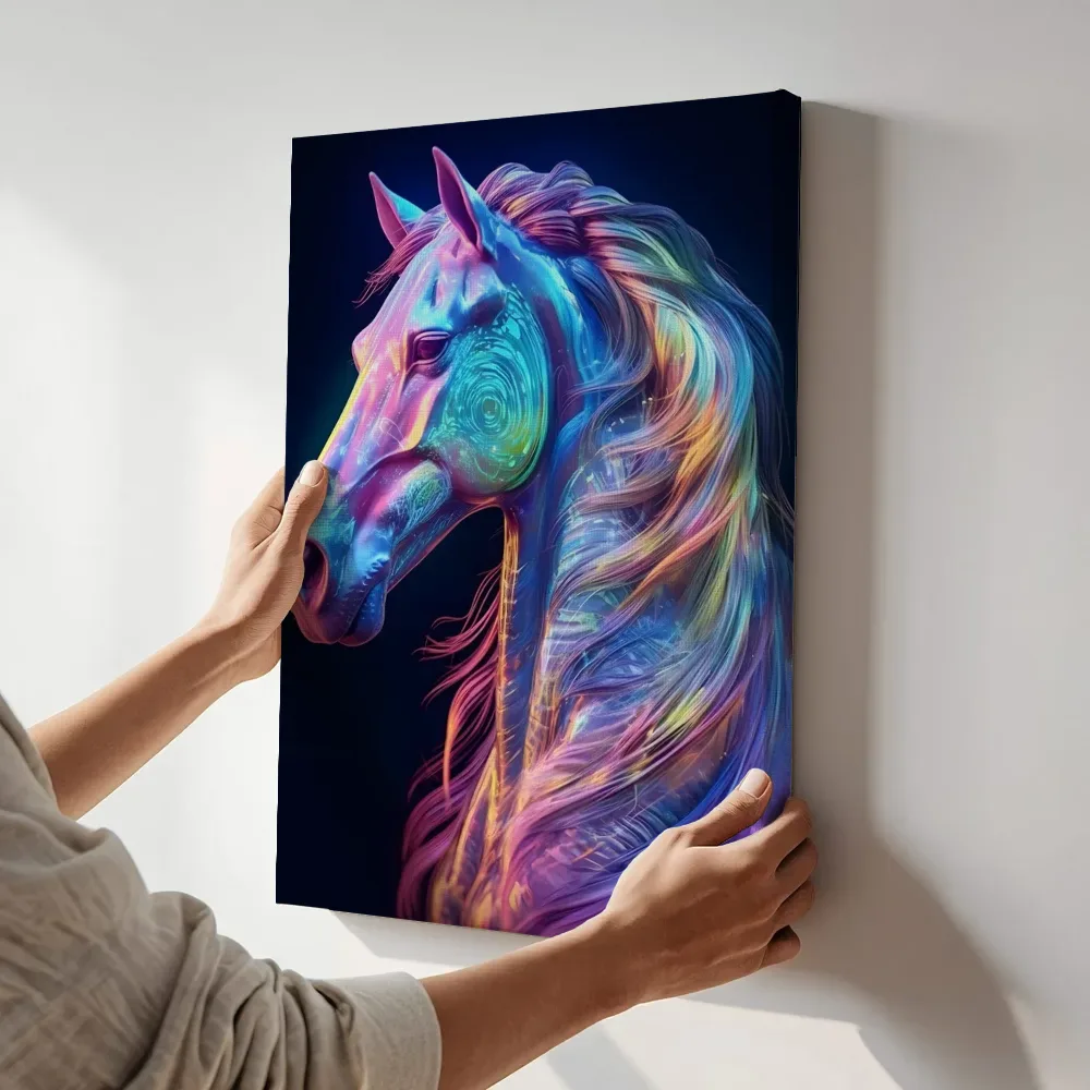 Sfeerimpressie: Regenboog paardenkop terwijl het aan de muur wordt gehangen