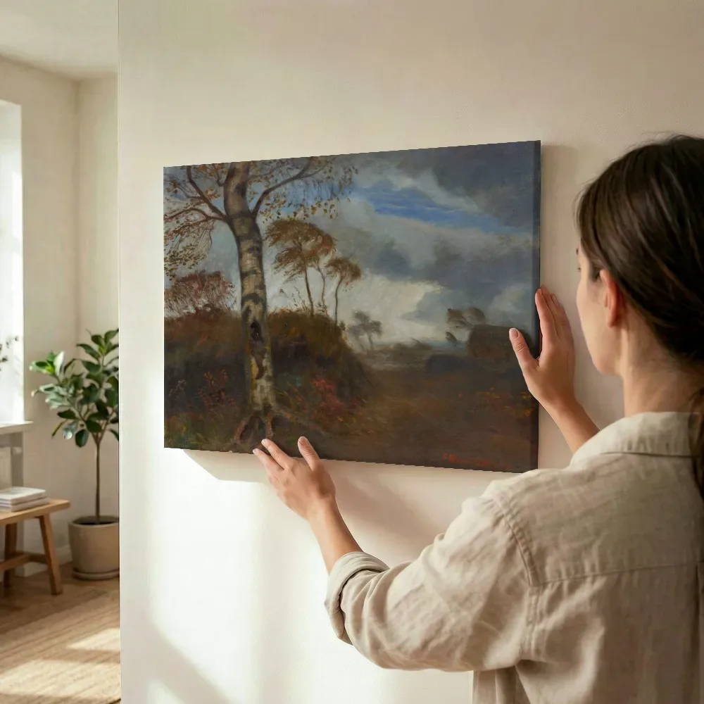 Sfeerimpressie: Regenstemming in het veen van Otto Modersohn terwijl het wordt opgehangen