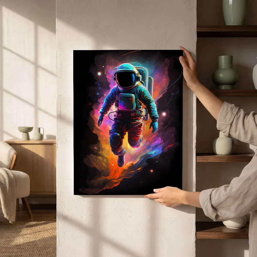 Sfeerimpressie: Rennende astronaut in kosmisch vuur naast de kast