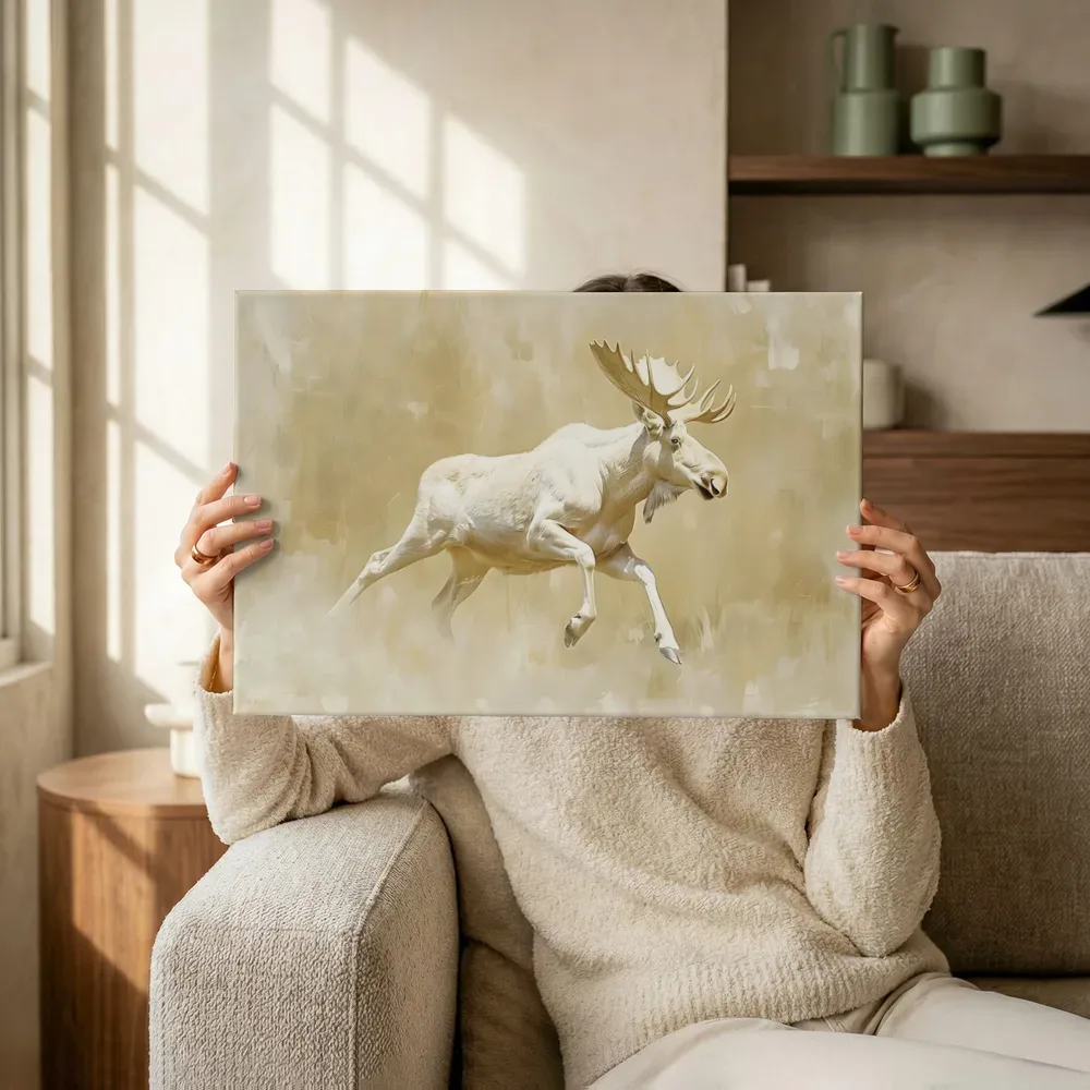 Sfeerimpressie: Rennende eland in goud terwijl het omhoog wordt gehouden
