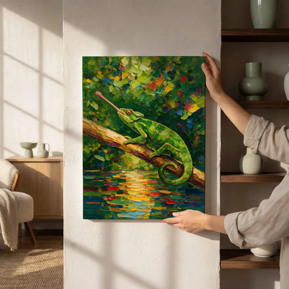 Sfeerimpressie: Reptiel in diepe beweging aan het water terwijl het aan de muur wordt gehangen