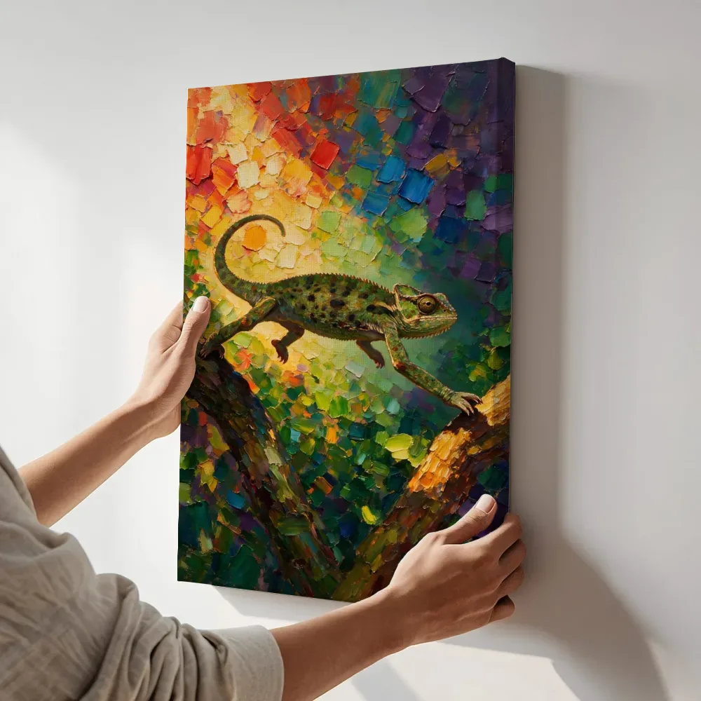 Sfeerimpressie: Reptiel in diepe beweging tegen een muur in de schaduw naast de kast