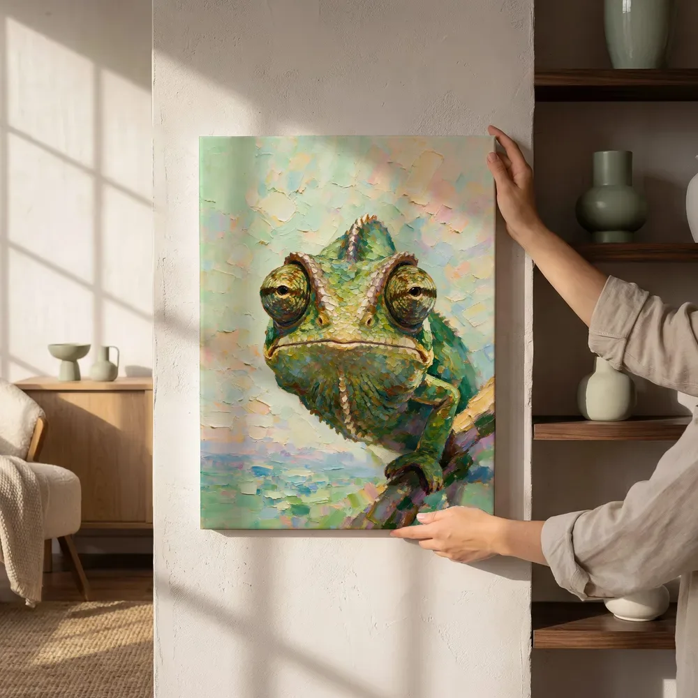 Sfeerimpressie: Reptiel portret in de mist naast de kast