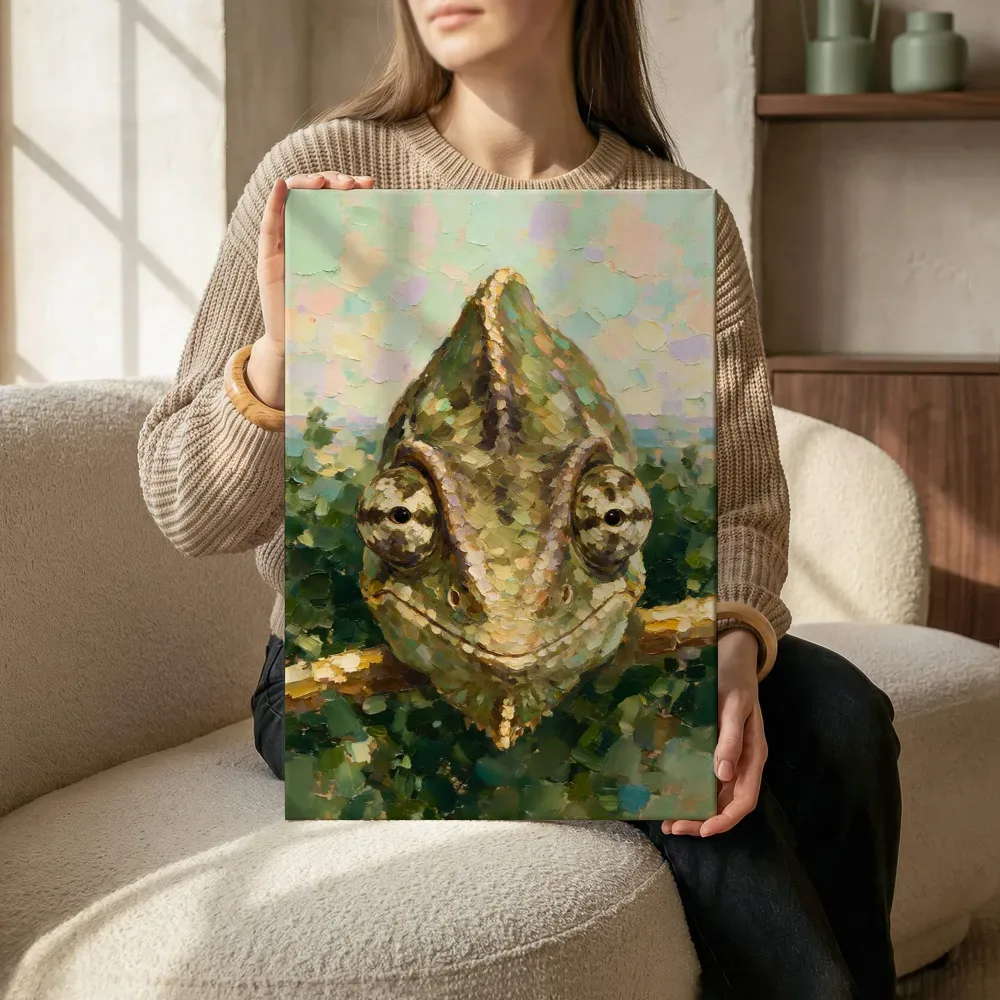 Sfeerimpressie: Reptiel portret diep in de mist naast de kast