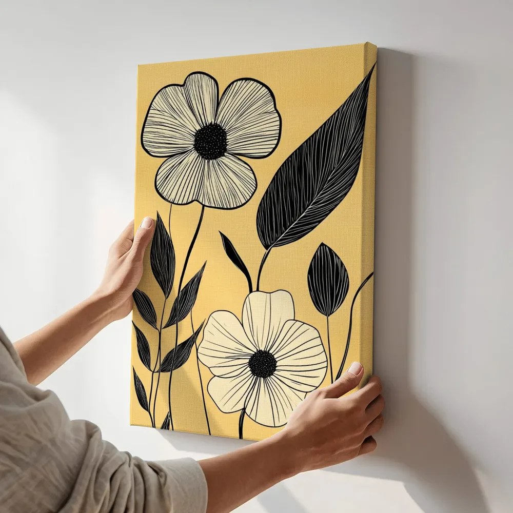Sfeerimpressie: Retro anemoon op geel terwijl het aan de muur wordt gehangen