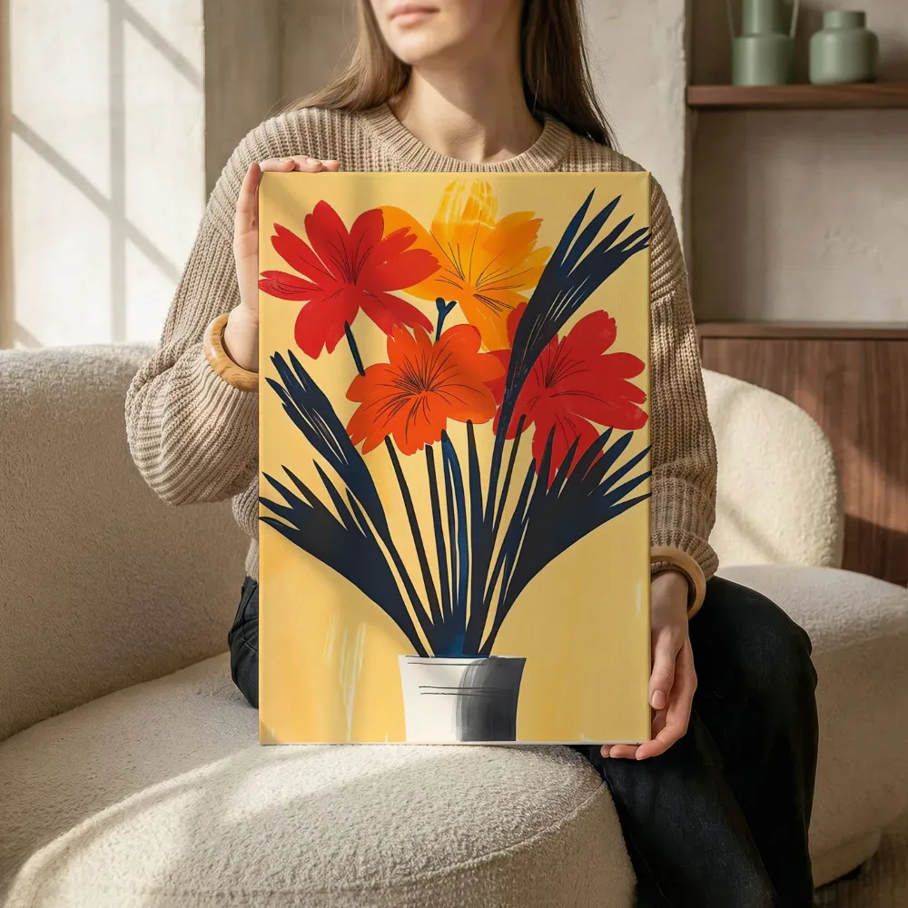 Sfeerimpressie: Retro bloemen in vaas terwijl het zittend wordt getoond
