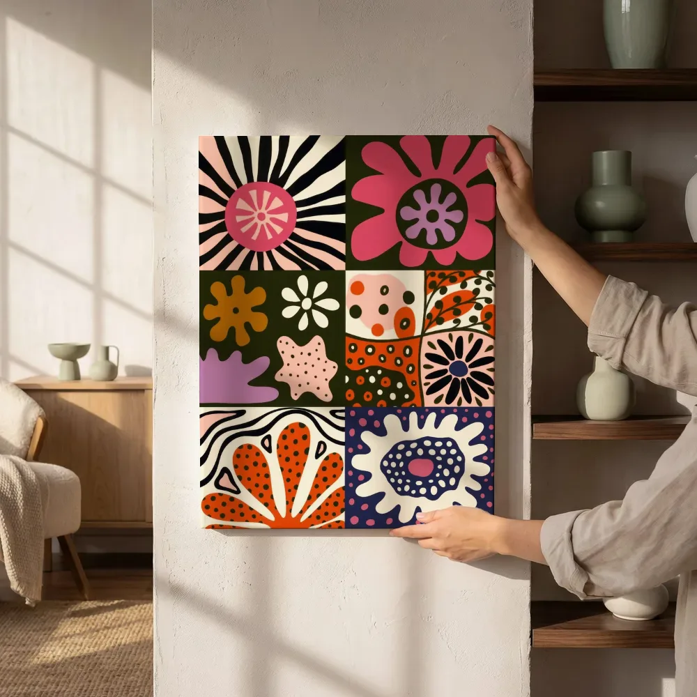 Sfeerimpressie: Retro bloemenpatroon mozaïek naast de kast