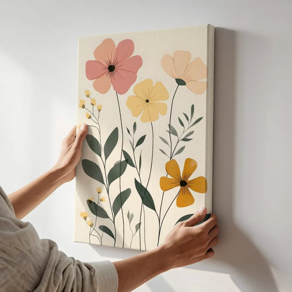 Sfeerimpressie: Retro bloementuil terwijl het aan de muur wordt gehangen