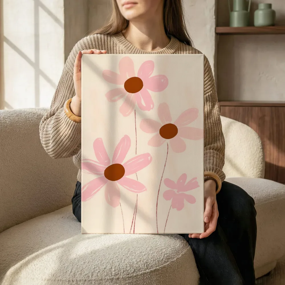 Sfeerimpressie: Retro roze bloemen terwijl het zittend wordt getoond