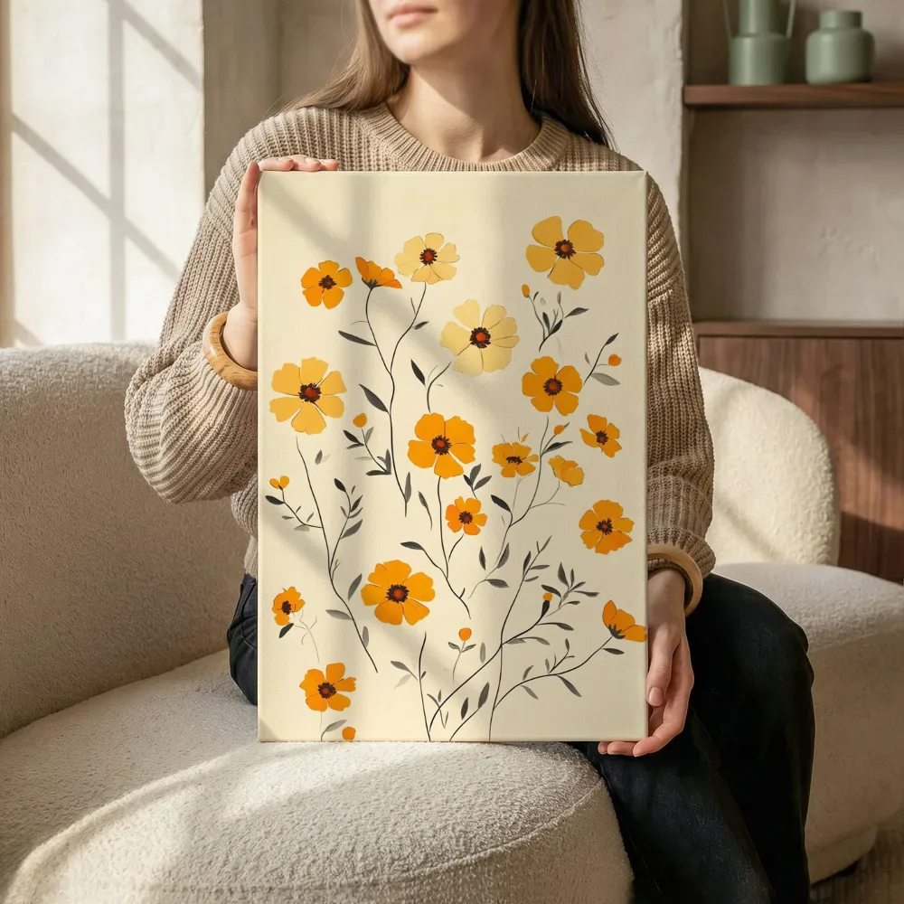 Sfeerimpressie: Retro wilde bloemen patroon terwijl het zittend wordt getoond