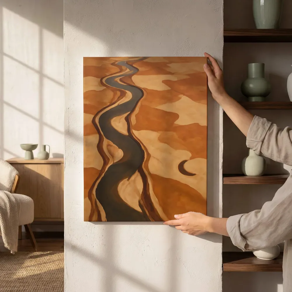 Sfeerimpressie: Rivier van bovenaf in terracotta en zand naast de kast
