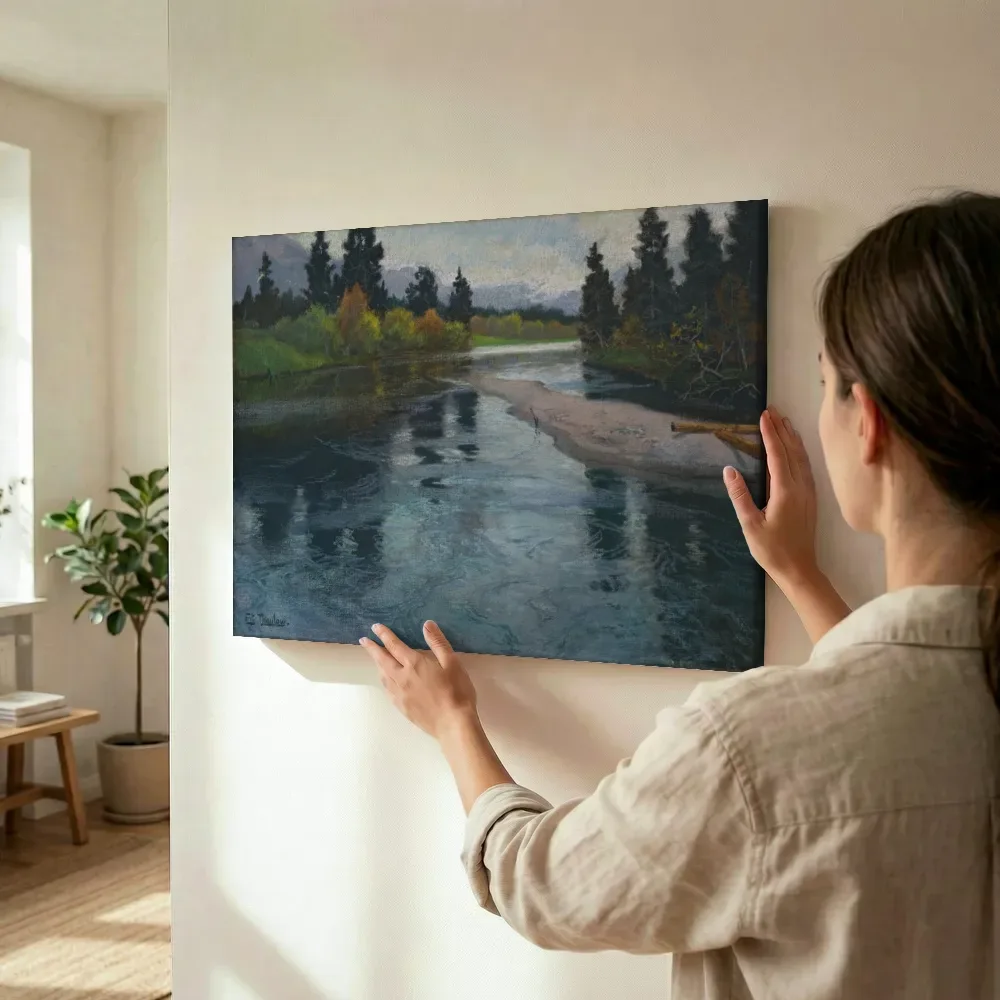 Sfeerimpressie: Rivier van Frits Thaulow terwijl het wordt opgehangen