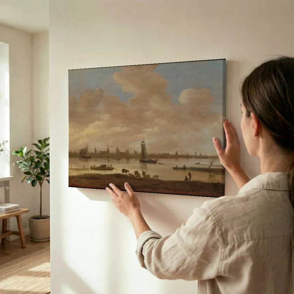 Sfeerimpressie: Rivierlandschap met gezicht op vianen terwijl het wordt opgehangen