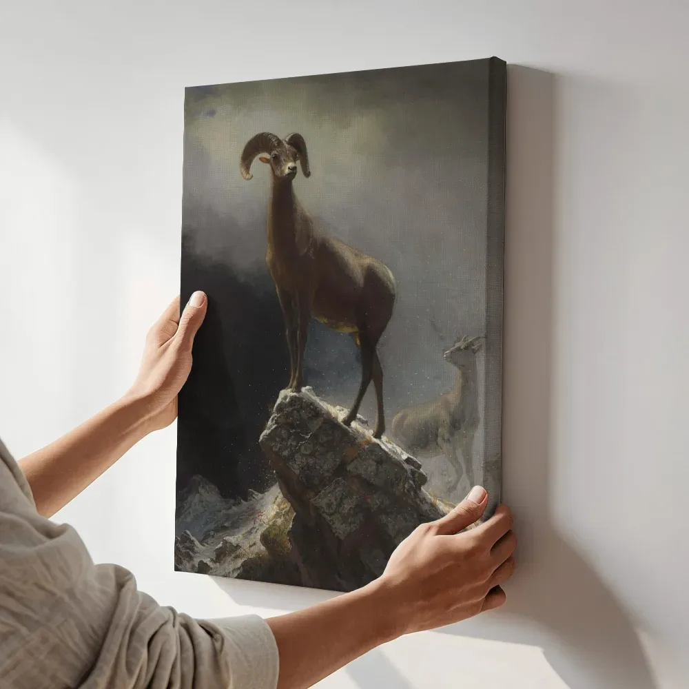 Sfeerimpressie: Rocky Mountain Sheep van Albert Bierstadt terwijl het aan de muur wordt gehangen