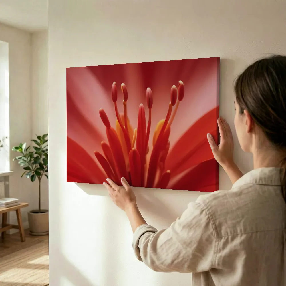 Sfeerimpressie: Rode bloem in macro detail terwijl het wordt opgehangen