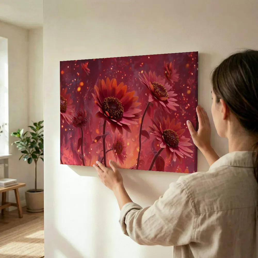 Sfeerimpressie: Gerbera's in vuurgloed terwijl het wordt opgehangen