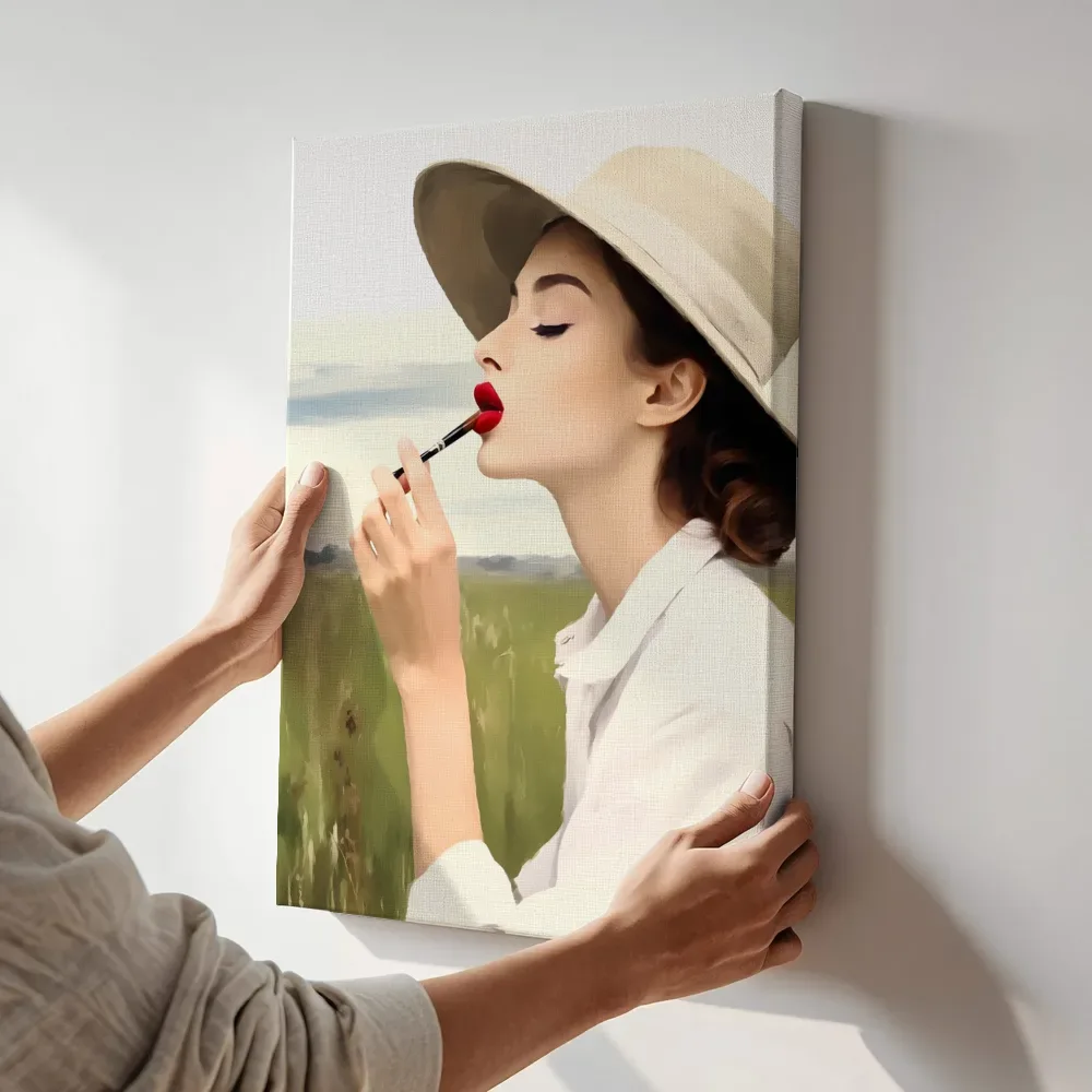 Sfeerimpressie: Rode lippenstift terwijl het aan de muur wordt gehangen