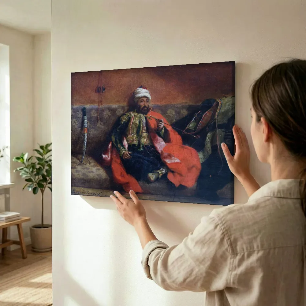 Sfeerimpressie: Rokende Turk op een divan van Eugène Delacroix terwijl het wordt opgehangen
