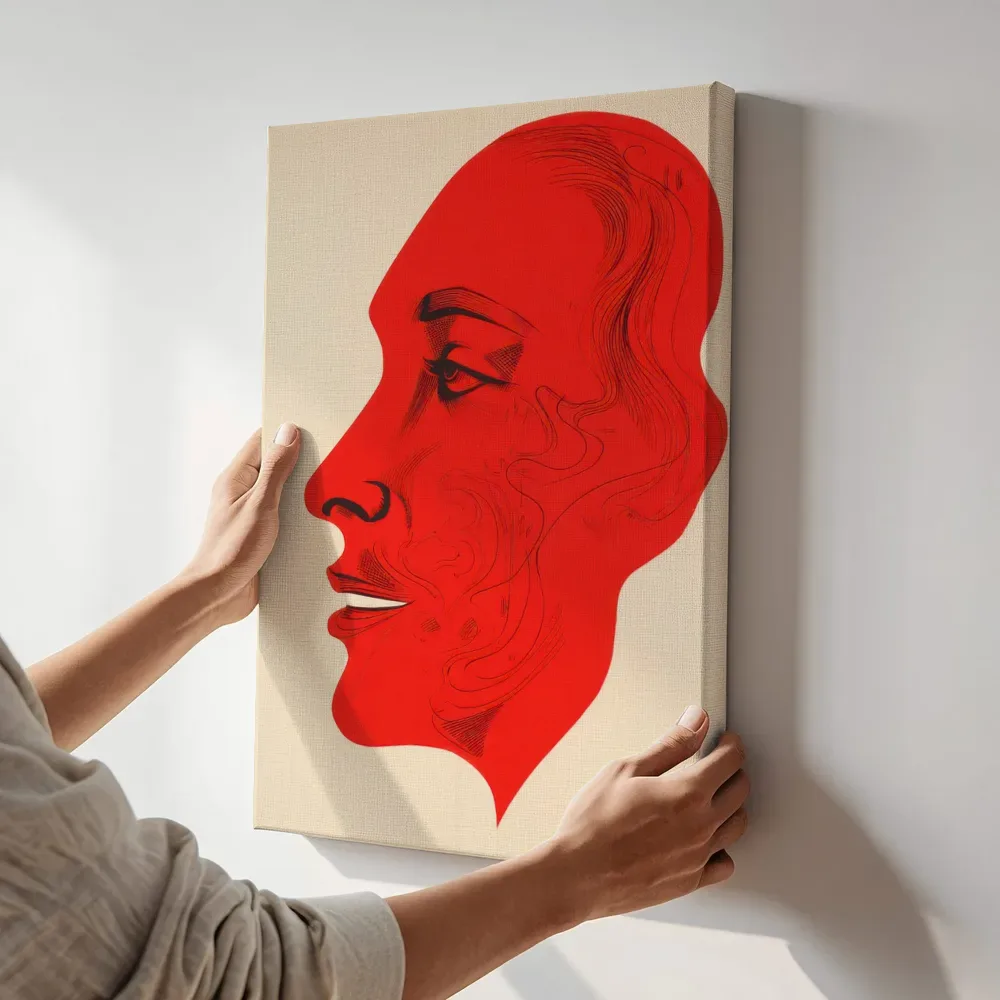 Sfeerimpressie: Rood silhouet profiel terwijl het aan de muur wordt gehangen