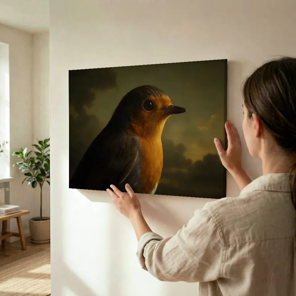 Sfeerimpressie: Roodborst en profil in olijf terwijl het wordt opgehangen